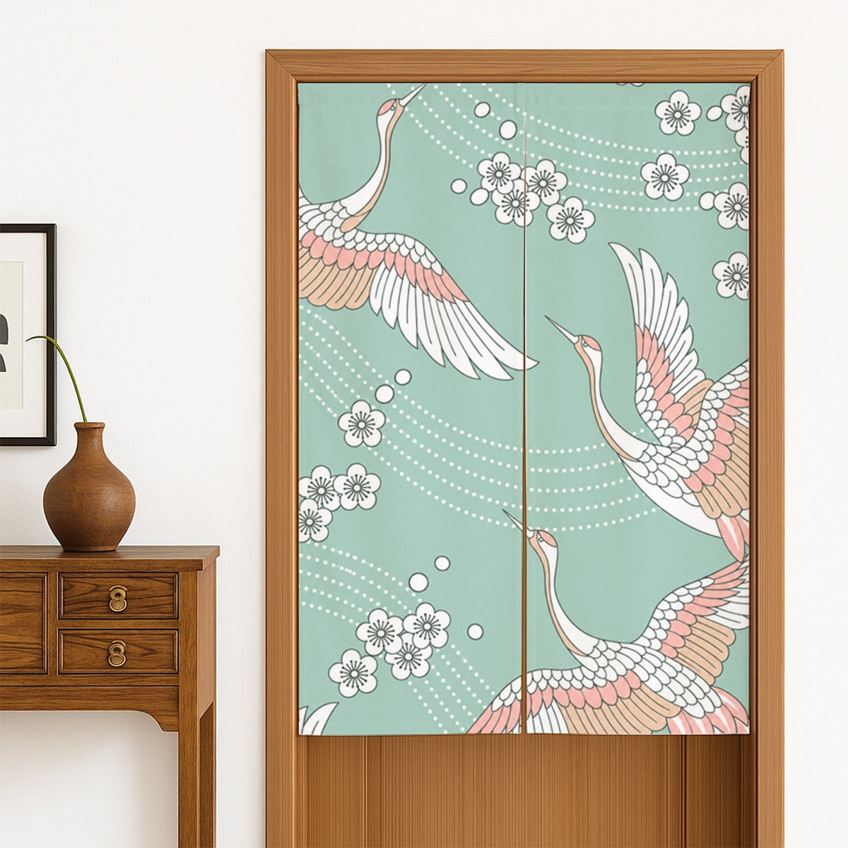 Feblilac Crane and Cherry Blossom Door Curtain