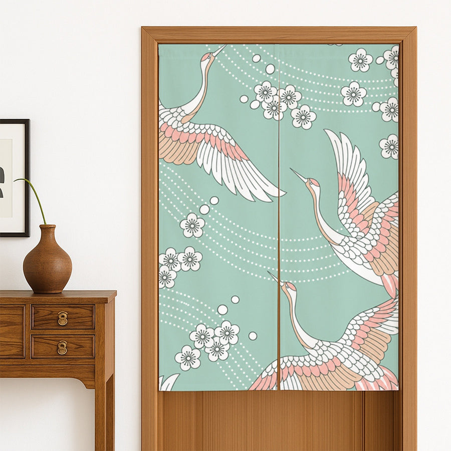 Feblilac Crane and Cherry Blossom Door Curtain