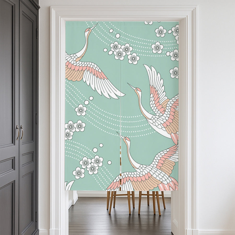 Feblilac Crane and Cherry Blossom Door Curtain