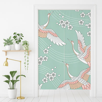Feblilac Crane and Cherry Blossom Door Curtain