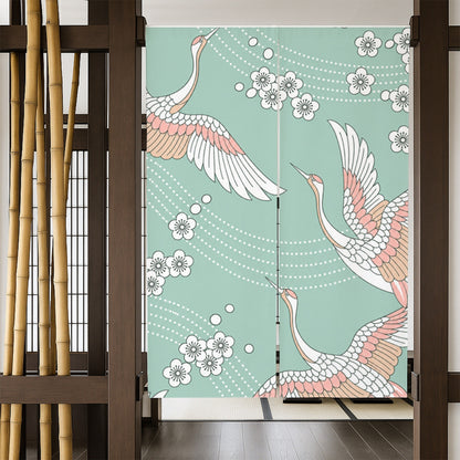 Feblilac Crane and Cherry Blossom Door Curtain