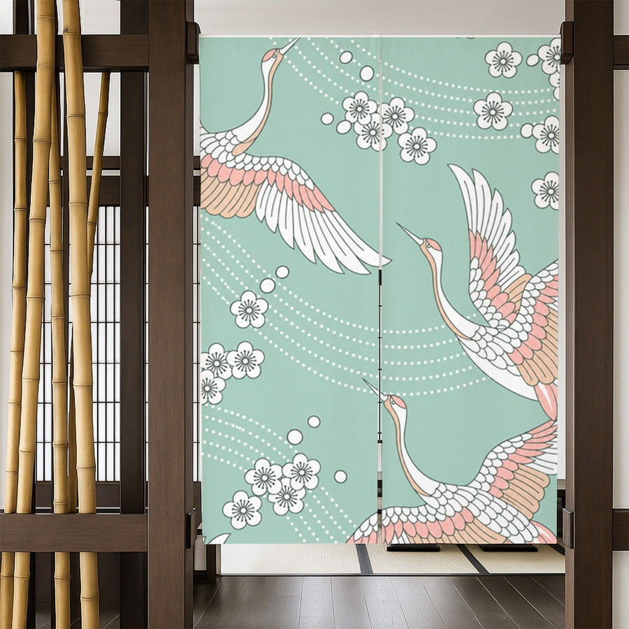 Feblilac Crane and Cherry Blossom Door Curtain