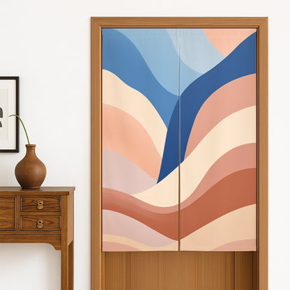 Feblilac Orange and Blue Mountain Curves Door Curtain