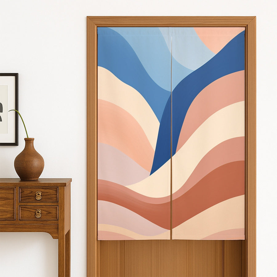 Feblilac Orange and Blue Mountain Curves Door Curtain