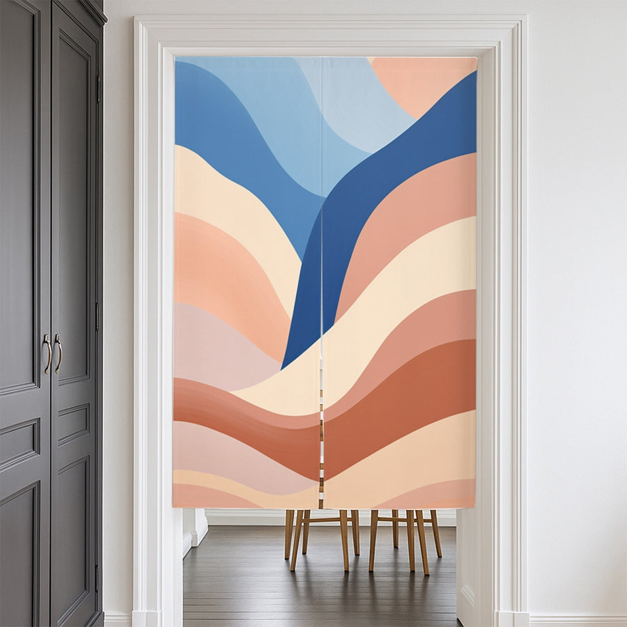 Feblilac Orange and Blue Mountain Curves Door Curtain