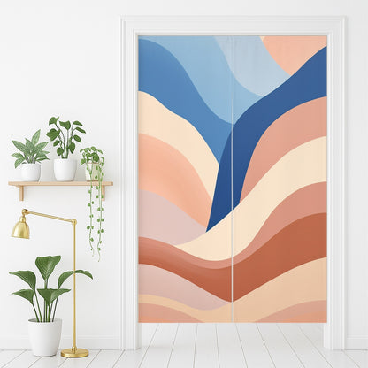 Feblilac Orange and Blue Mountain Curves Door Curtain