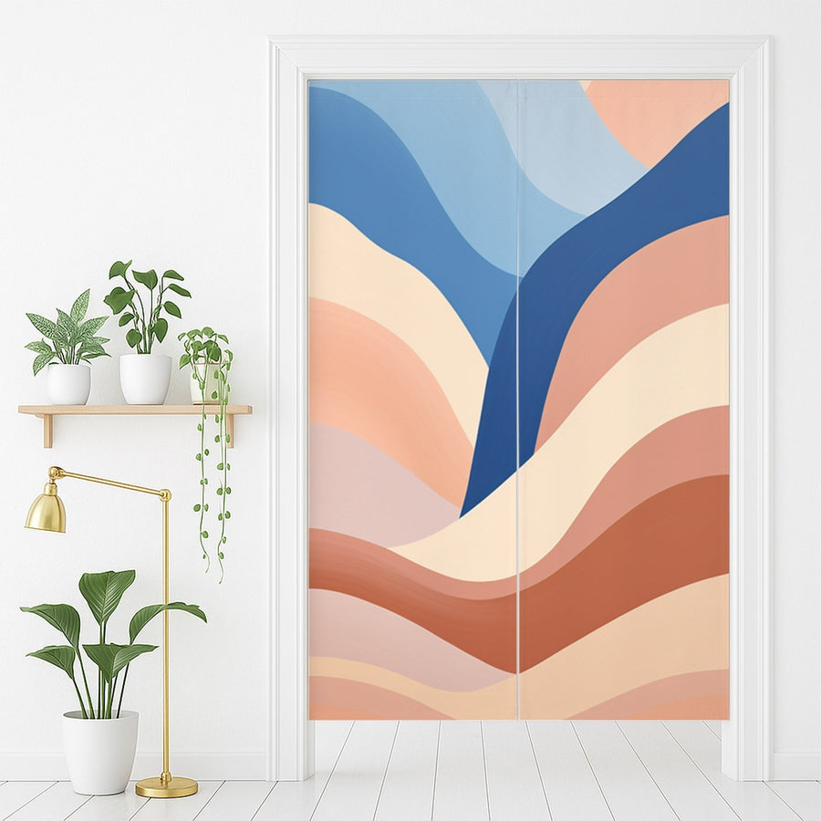 Feblilac Orange and Blue Mountain Curves Door Curtain