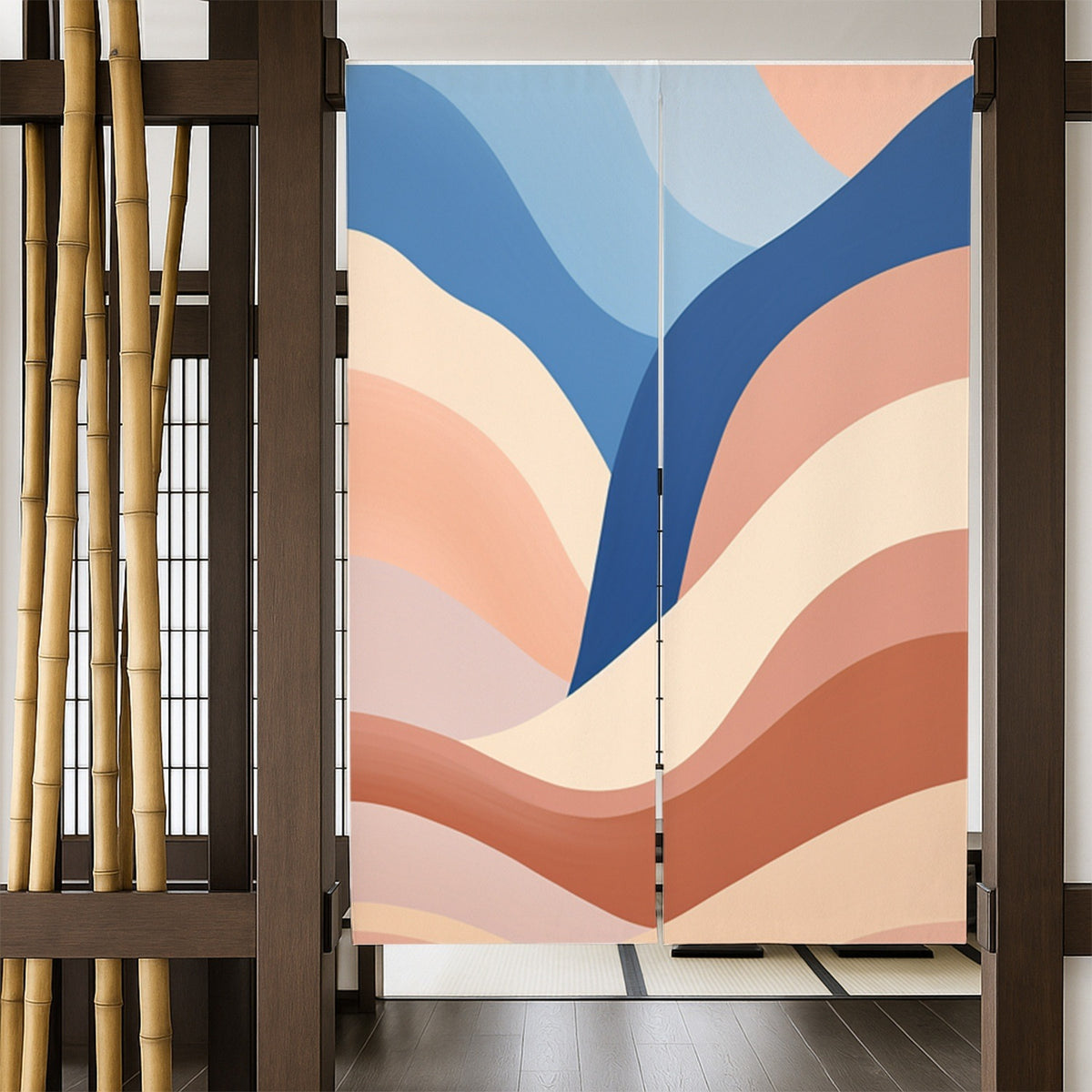 Feblilac Orange and Blue Mountain Curves Door Curtain