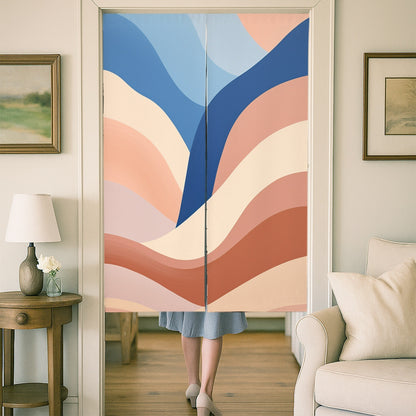 Feblilac Orange and Blue Mountain Curves Door Curtain