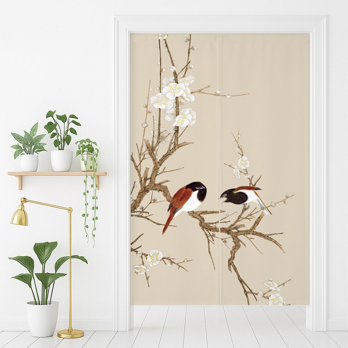 Feblilac Two Red Birds Door Curtain