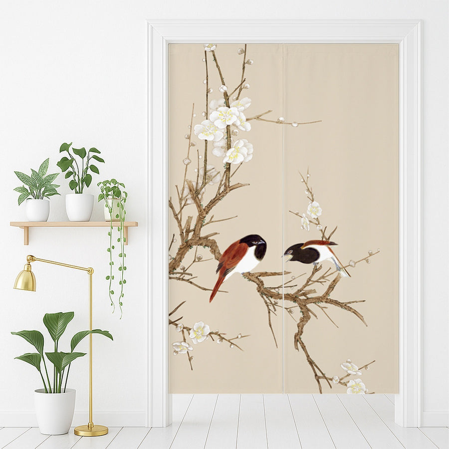Feblilac Two Red Birds Door Curtain