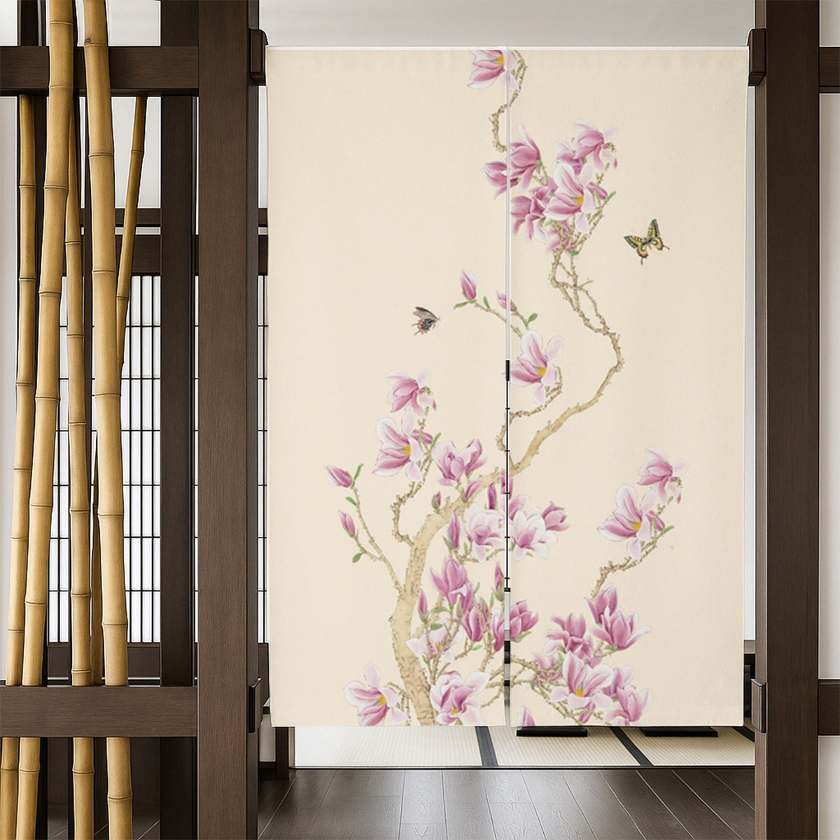 Feblilac Magnolia and Butterfly Door Curtain