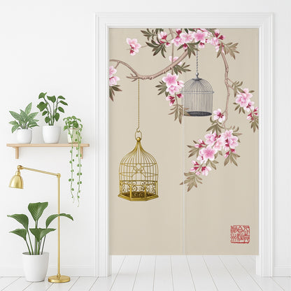 Feblilac Birdcage and Peach Blossom Door Curtain