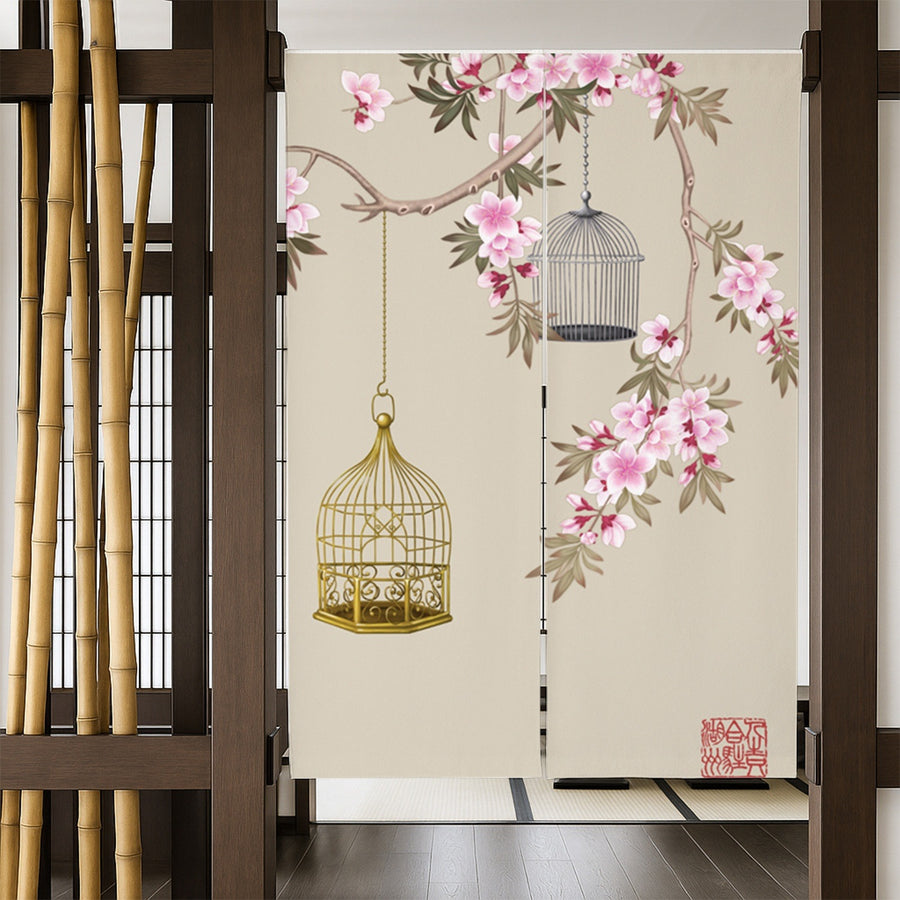 Feblilac Birdcage and Peach Blossom Door Curtain