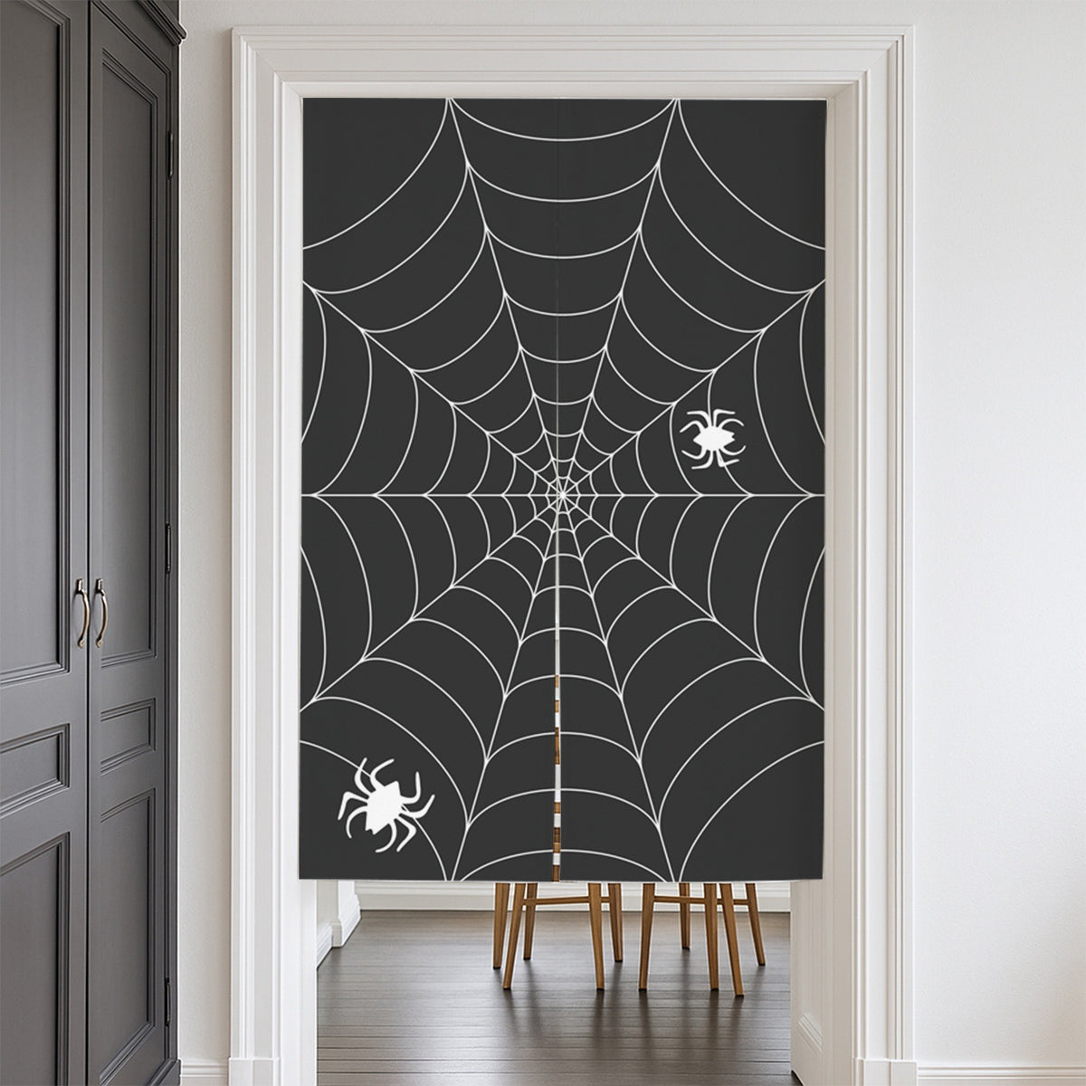 Feblilac Black and White Spider Web Door Curtain