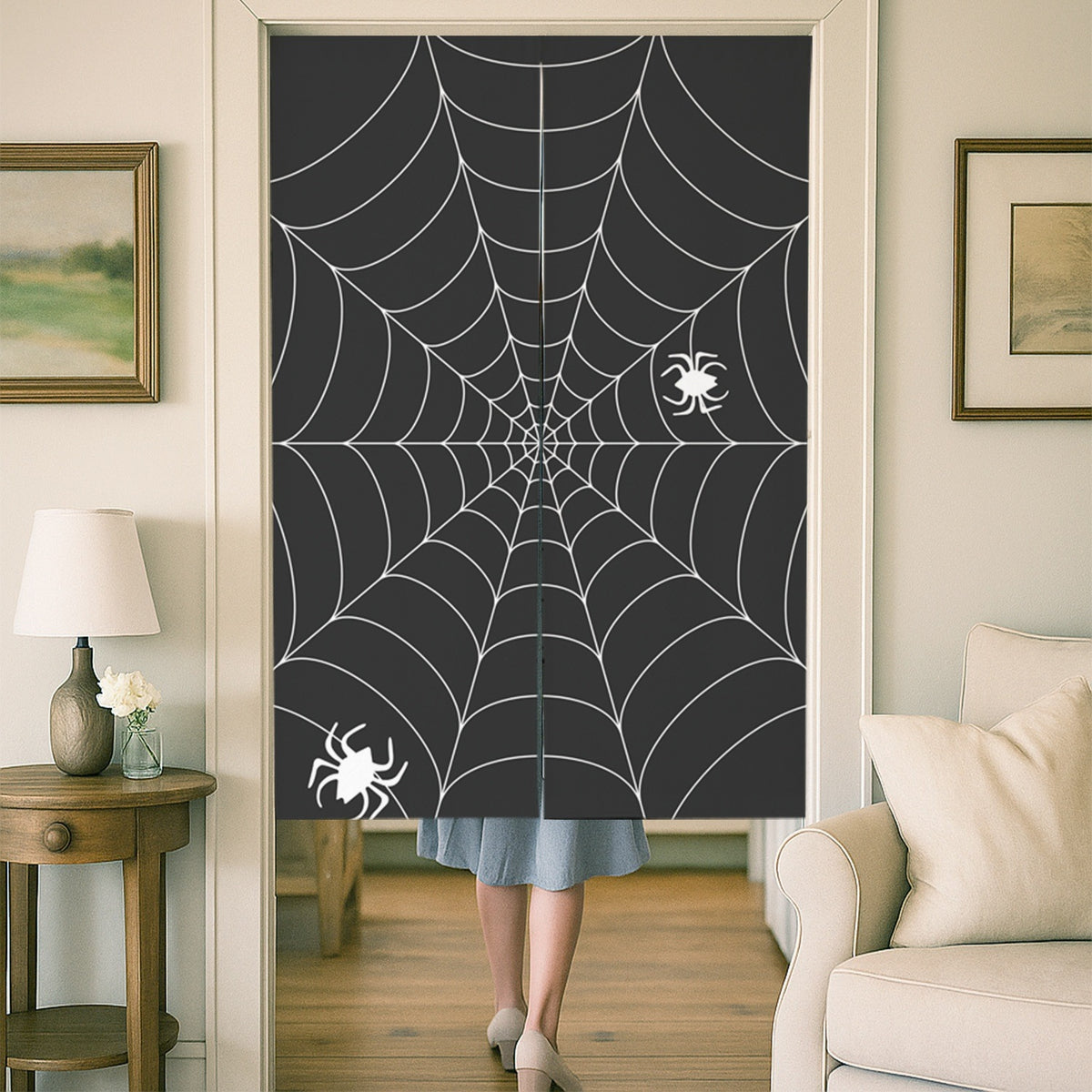 Feblilac Black and White Spider Web Door Curtain