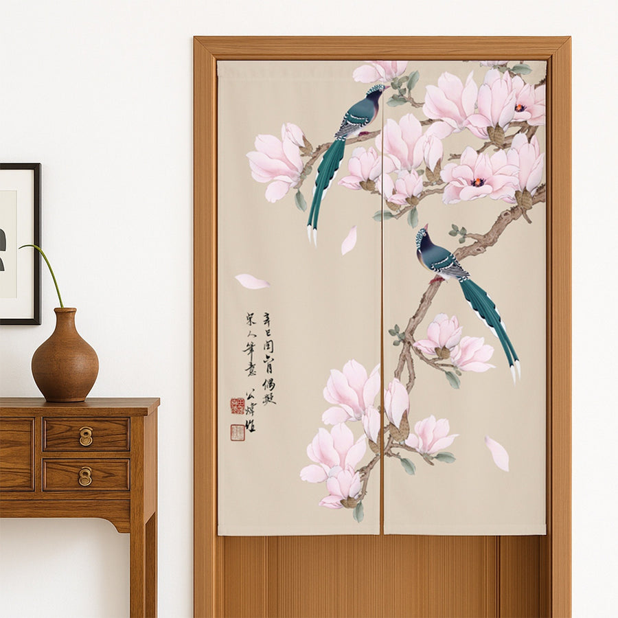 Feblilac Magnolia and Magpie Door Curtain