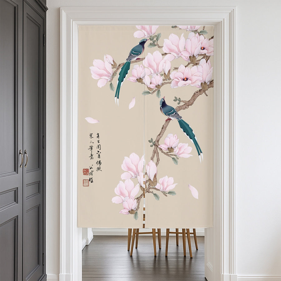 Feblilac Magnolia and Magpie Door Curtain