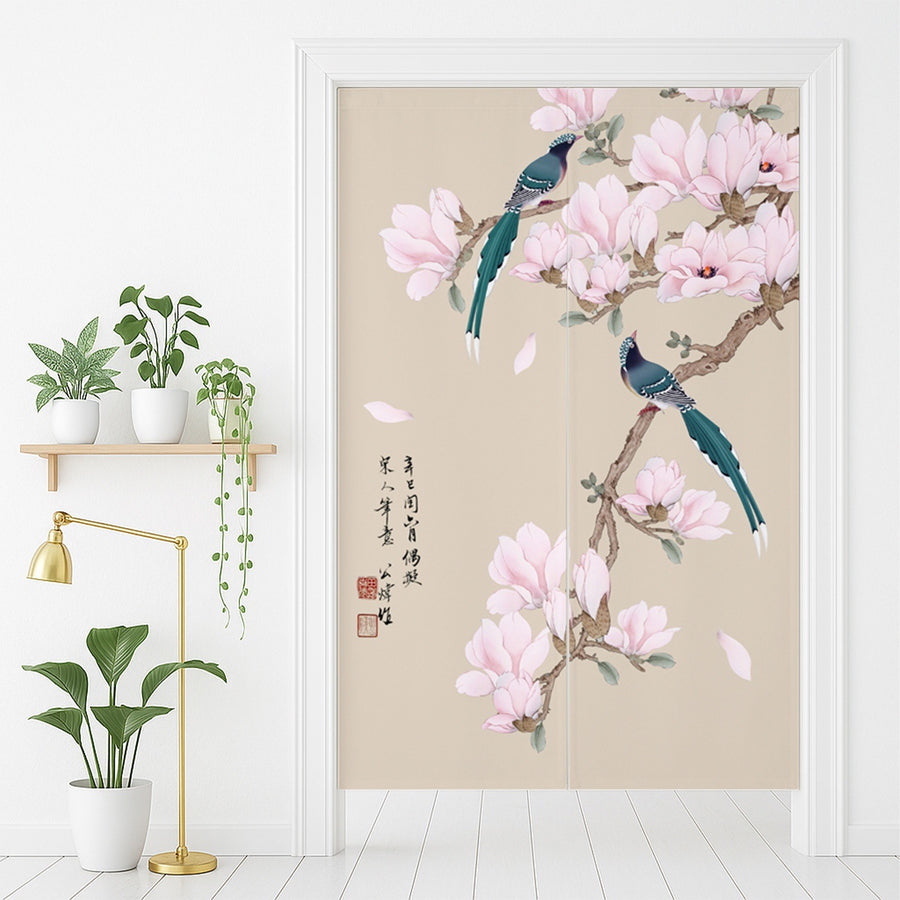 Feblilac Magnolia and Magpie Door Curtain
