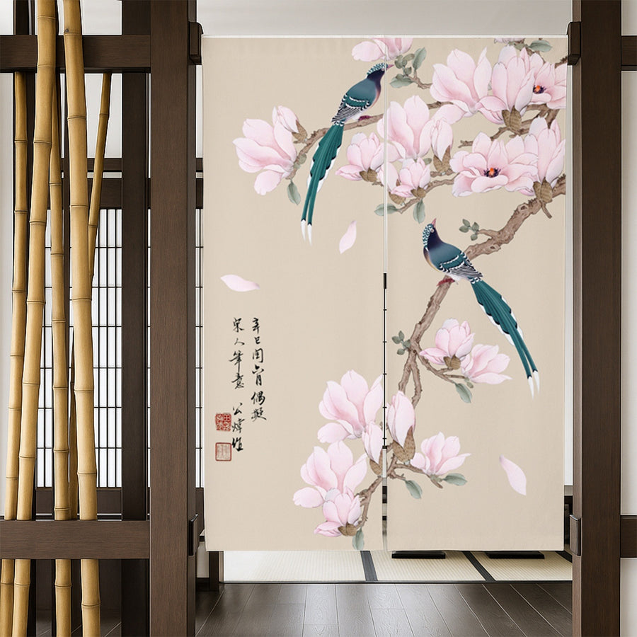 Feblilac Magnolia and Magpie Door Curtain