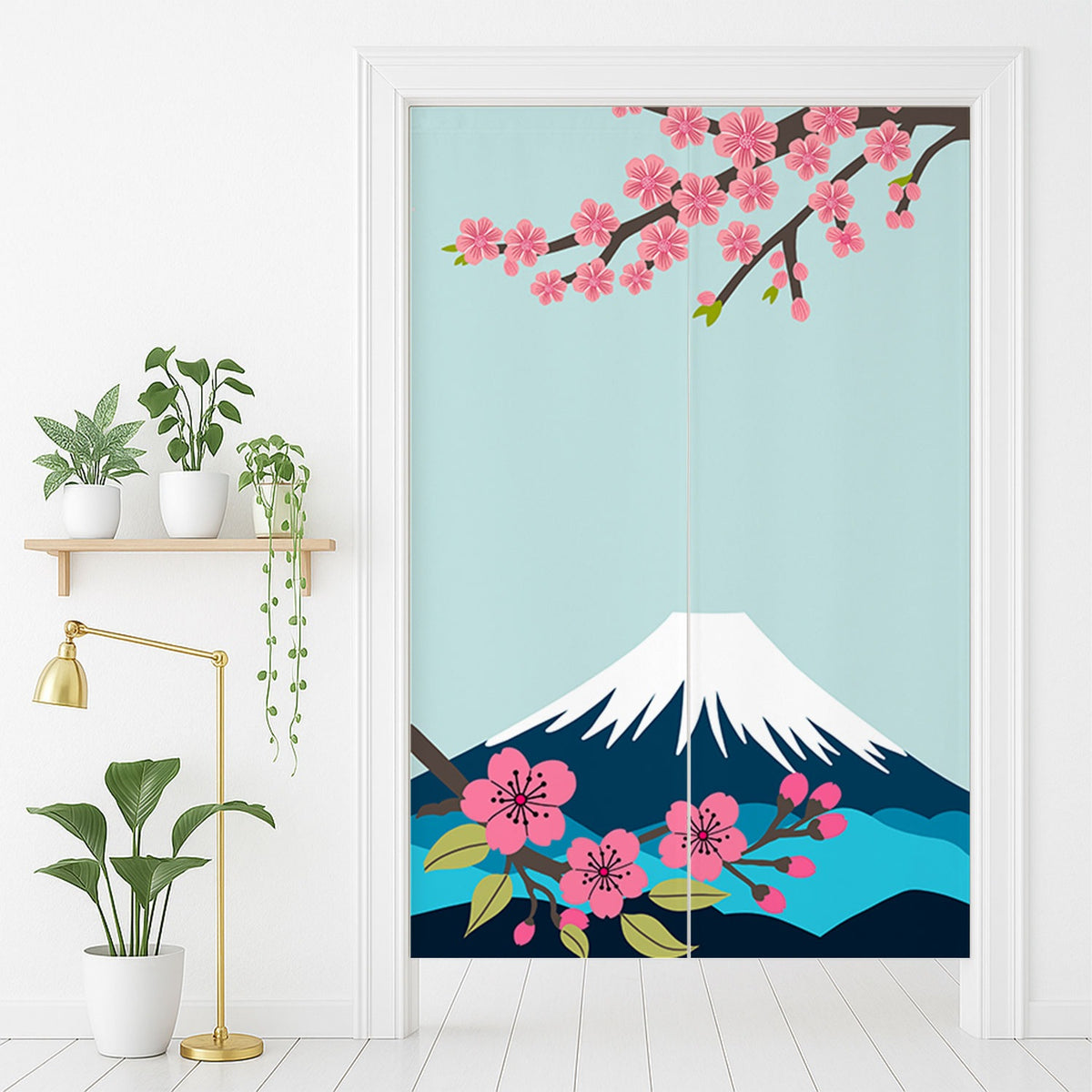 Feblilac Mount Fuji and Cherry Blossom Door Curtain