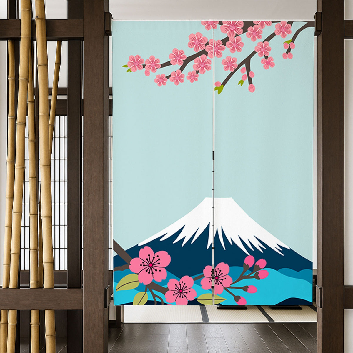 Feblilac Mount Fuji and Cherry Blossom Door Curtain