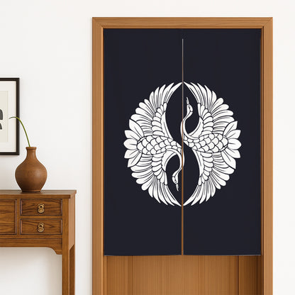 Feblilac Japanese Blue Ground White Crane Door Curtain