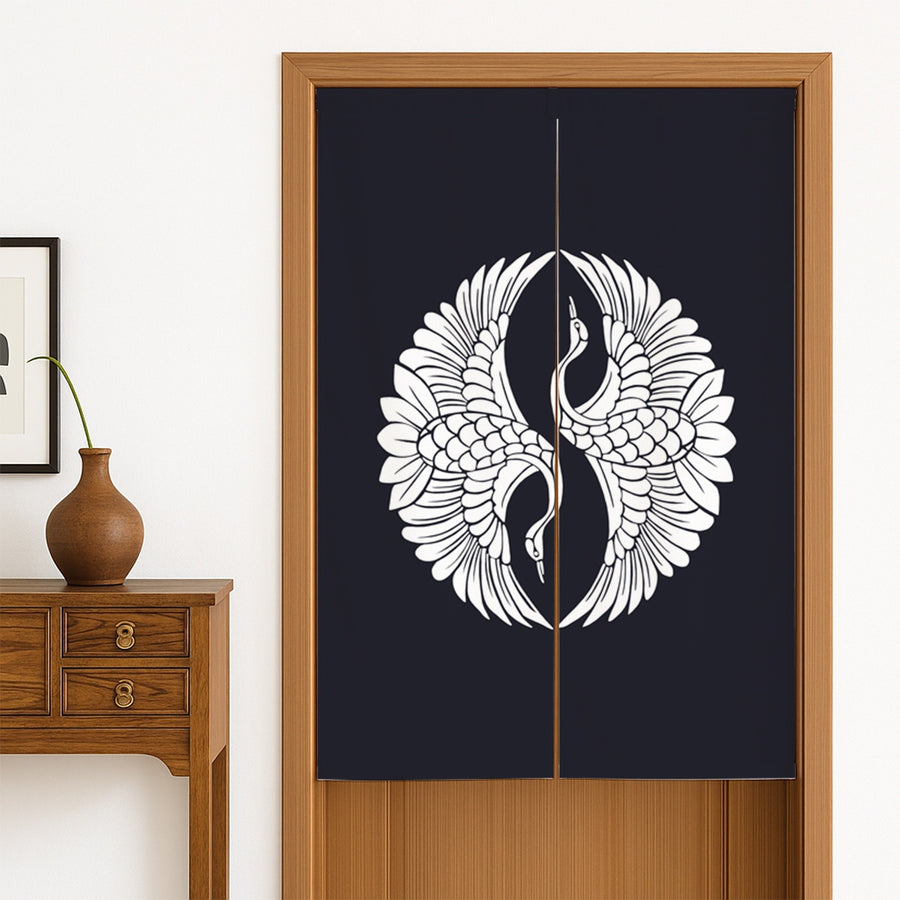 Feblilac Japanese Blue Ground White Crane Door Curtain