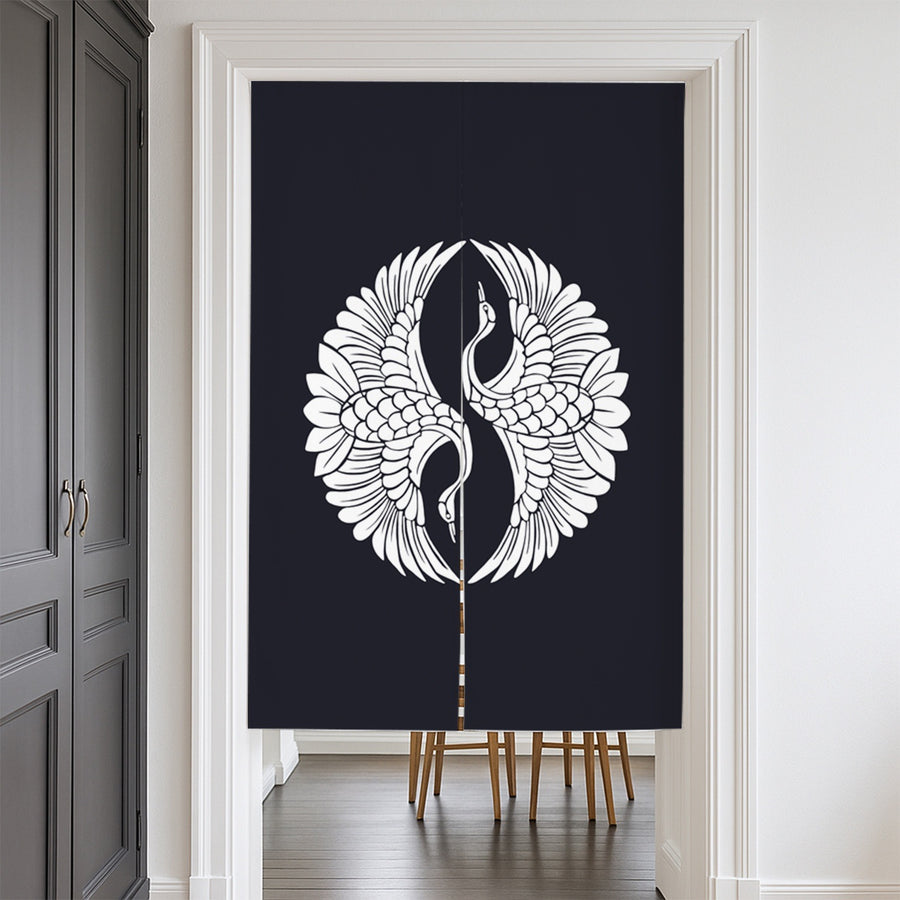 Feblilac Japanese Blue Ground White Crane Door Curtain