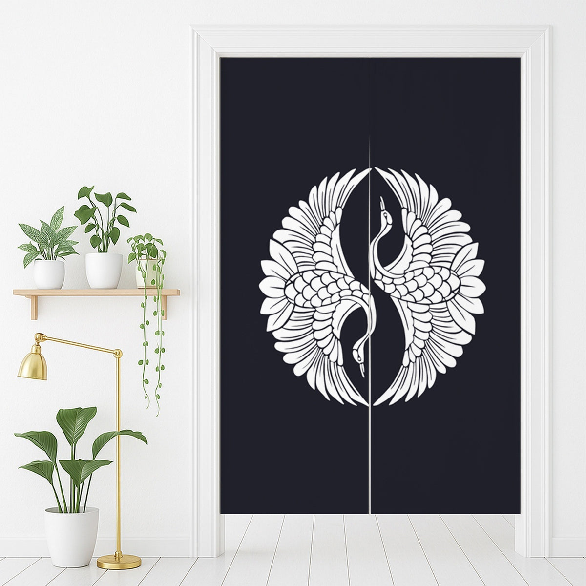 Feblilac Japanese Blue Ground White Crane Door Curtain