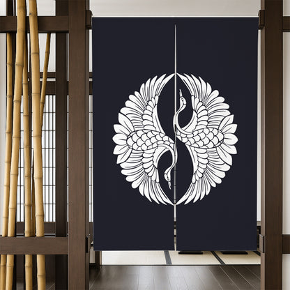Feblilac Japanese Blue Ground White Crane Door Curtain