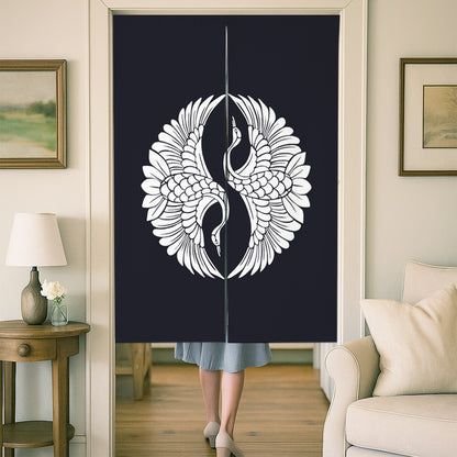 Feblilac Japanese Blue Ground White Crane Door Curtain