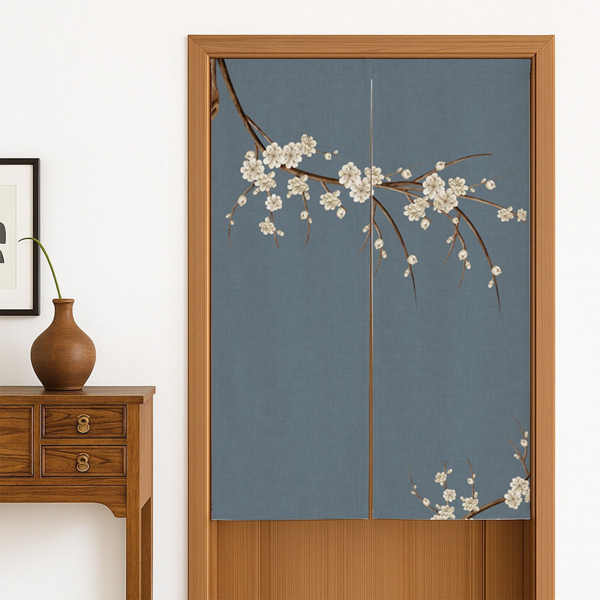 Feblilac Blue Floral Door Curtain