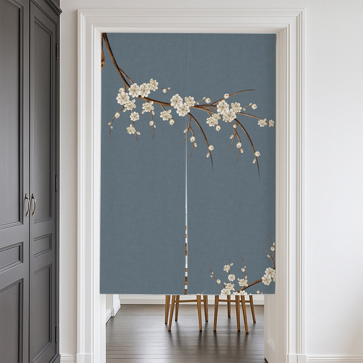 Feblilac Blue Floral Door Curtain
