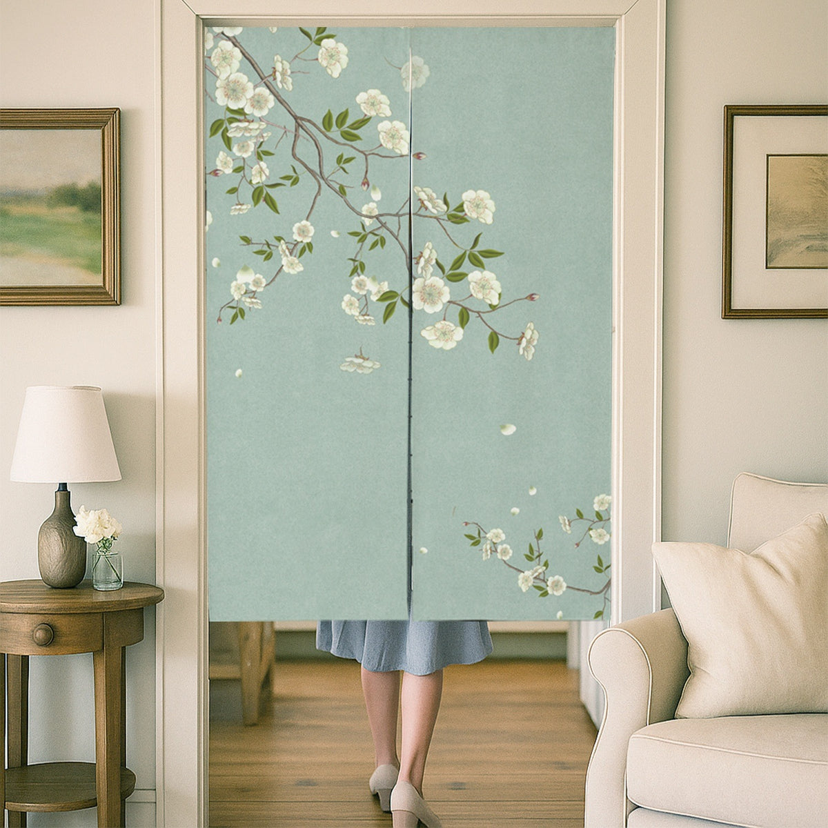 Feblilac Green Camellia Door Curtain