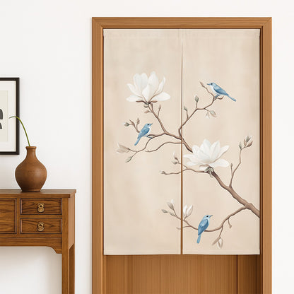Feblilac Blue Birds and White Flowers Door Curtain