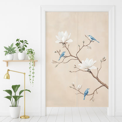 Feblilac Blue Birds and White Flowers Door Curtain