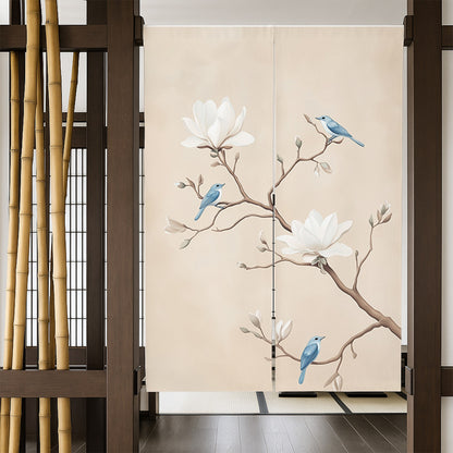 Feblilac Blue Birds and White Flowers Door Curtain