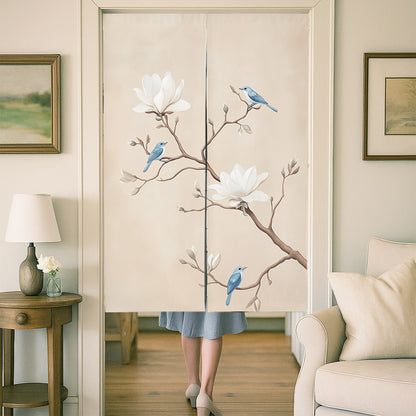 Feblilac Blue Birds and White Flowers Door Curtain