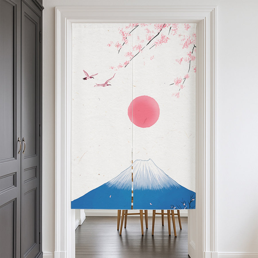 Feblilac Mount Fuji Cherry Blossom Red Sun Door Curtain