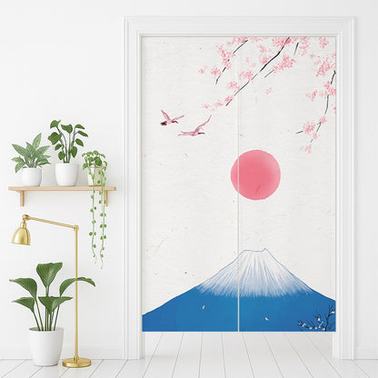 Feblilac Mount Fuji Cherry Blossom Red Sun Door Curtain