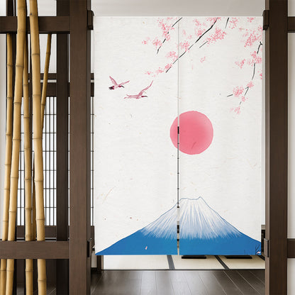 Feblilac Mount Fuji Cherry Blossom Red Sun Door Curtain