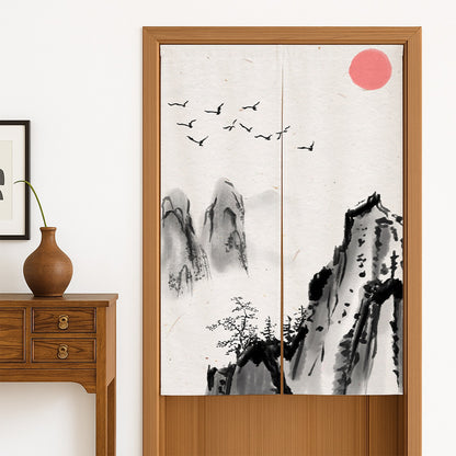 Feblilac Towering Mountains Red Sun Door Curtain