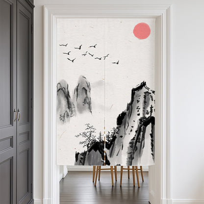 Feblilac Towering Mountains Red Sun Door Curtain