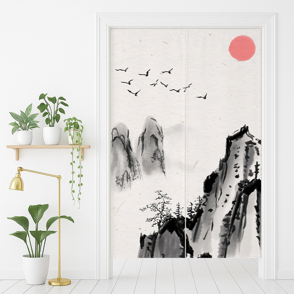 Feblilac Towering Mountains Red Sun Door Curtain
