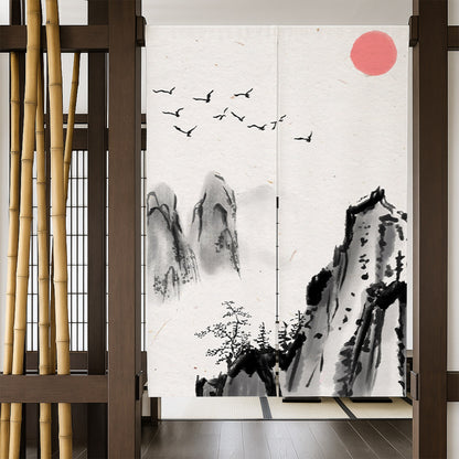 Feblilac Towering Mountains Red Sun Door Curtain