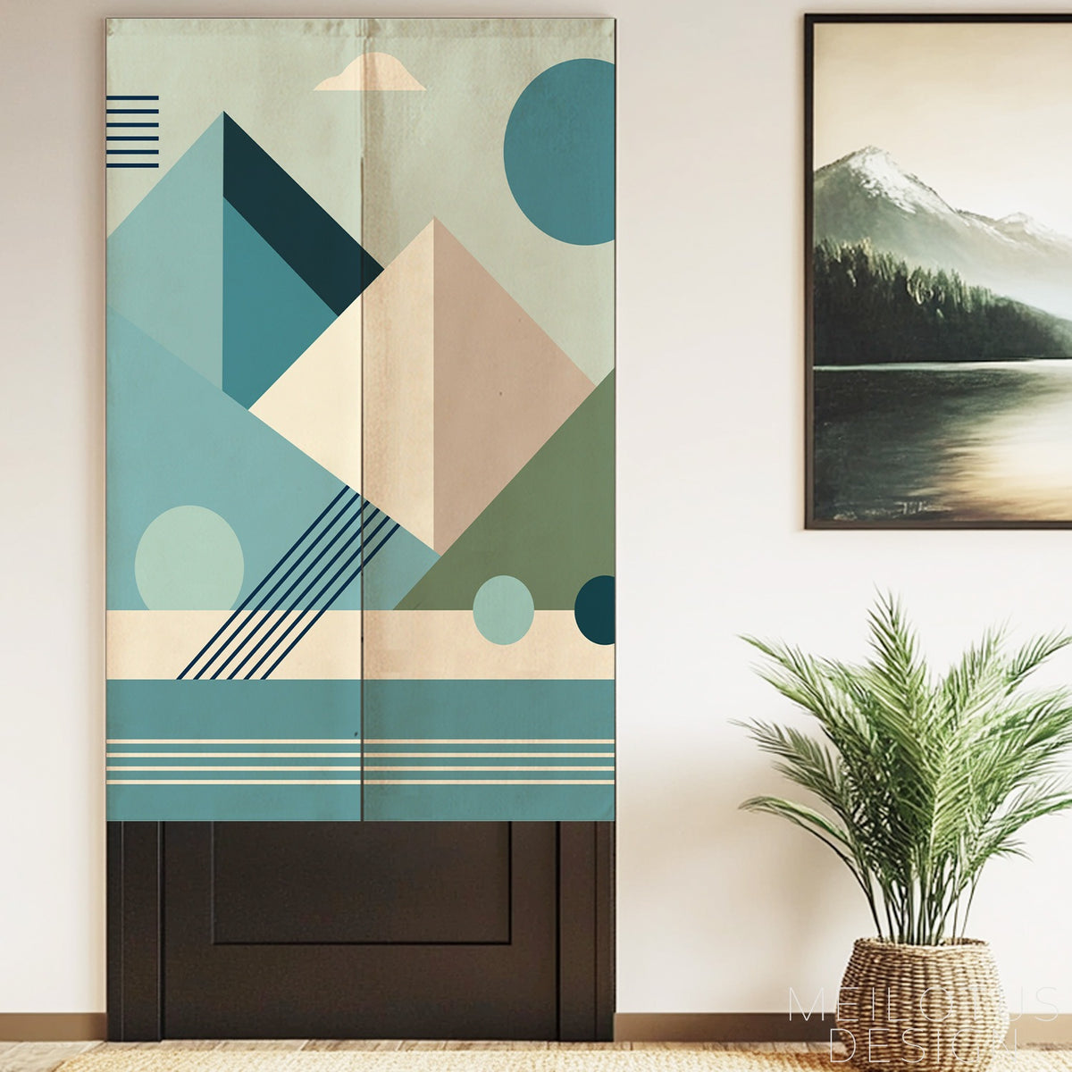 Feblilac Blue and Pink Mountains Door Curtain