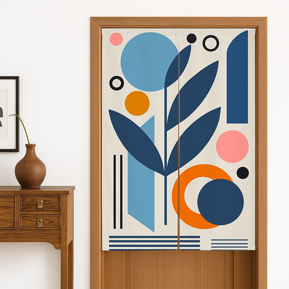 Feblilac Blue and Orange Modern Leaf Circles Door Curtain