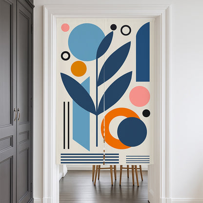 Feblilac Blue and Orange Modern Leaf Circles Door Curtain