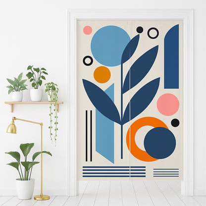 Feblilac Blue and Orange Modern Leaf Circles Door Curtain